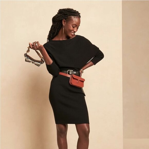 Banana Republic Colleta Off-Shoulder Sweater Dress Size M Black - Picture 1 of 7